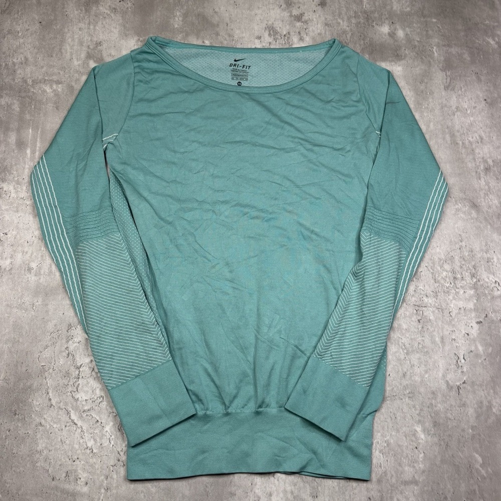 Nike Womens Dri Fit Training Long Sleeve Top Aqua Blue Green Size XS Running